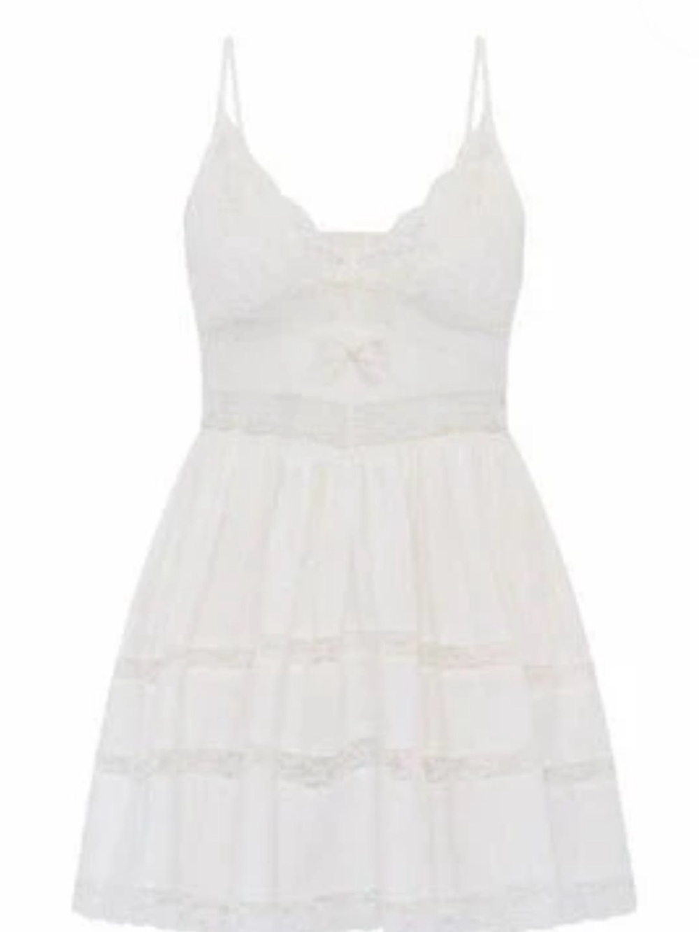 LoveShackFancy Zima Dress Optic White Cotton Lace Bow Mini Sundress, Romantic - Picture 3 of 11